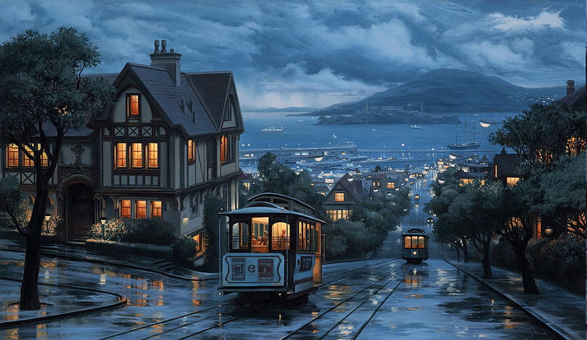 San Francisco Rainy Day Painting HD wallpaper