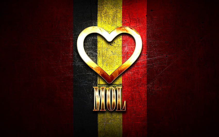 I Love Mol, ciudades belgas, inscripción dorada, Día de Mol, Bélgica, corazón dorado, Mol con bandera, Mol, Ciudades de Bélgica, ciudades favoritas, Love Mol fondo de pantalla