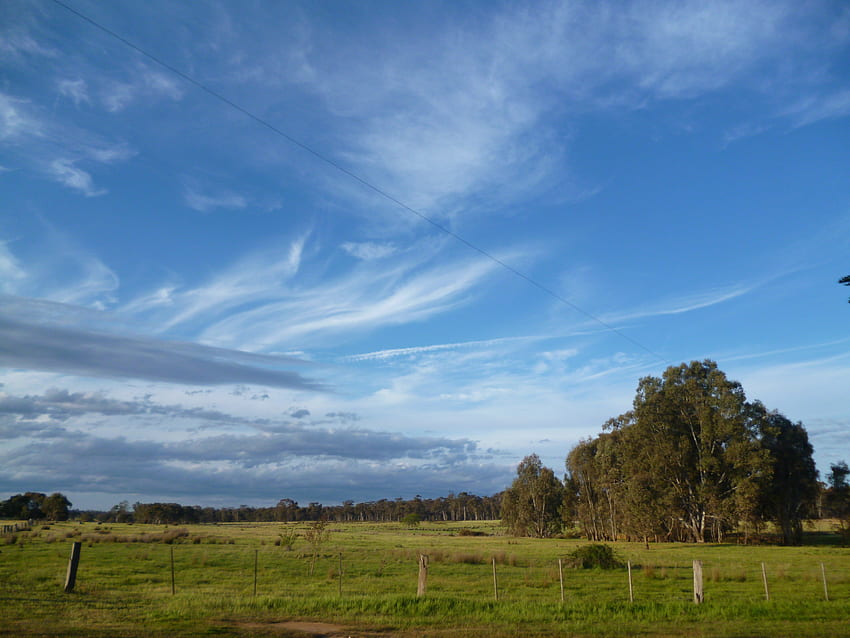Селско небе, синьо, селски, поле, облаци, небе, страна HD тапет