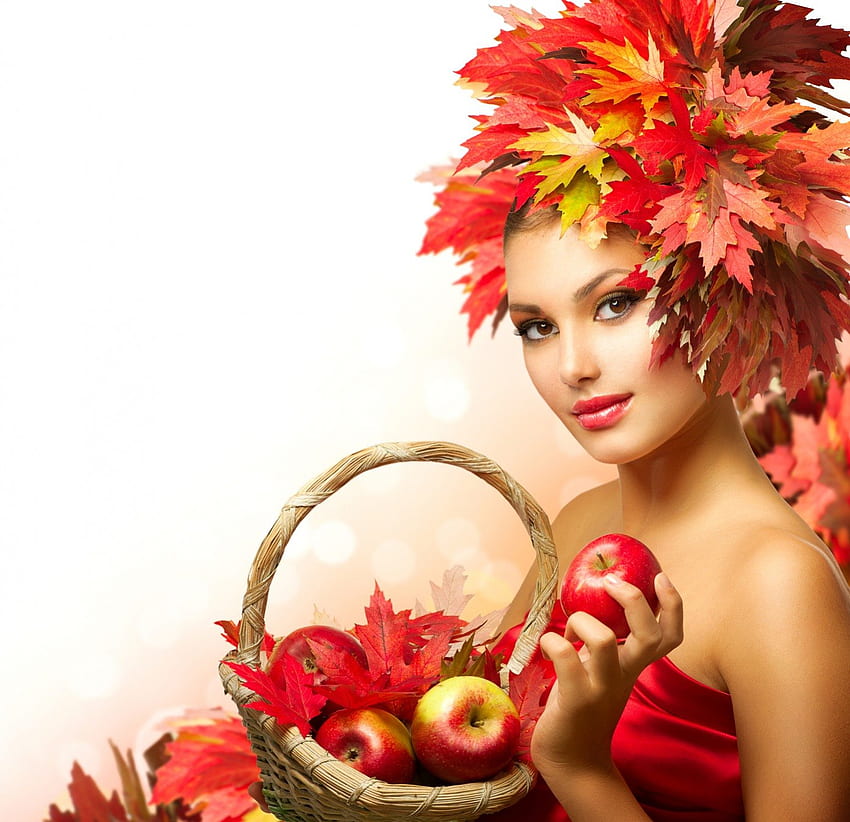 ผู้หญิง ตะกร้า นางแบบ ใบไม้ ฤดูใบไม้ร่วง subbotina anna วอลล์เปเปอร์ HD