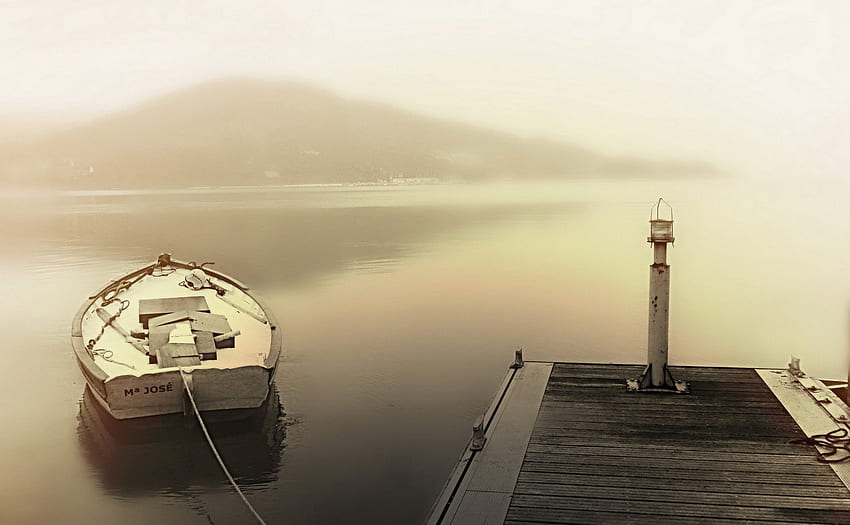 Sunrise, boat, clouds, pier, sky, lake HD wallpaper