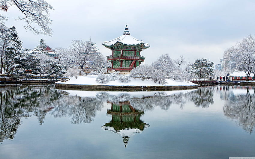 Pałac Gyeongbok, Korea Południowa, zima ❤ , koreańska zima Tapeta HD