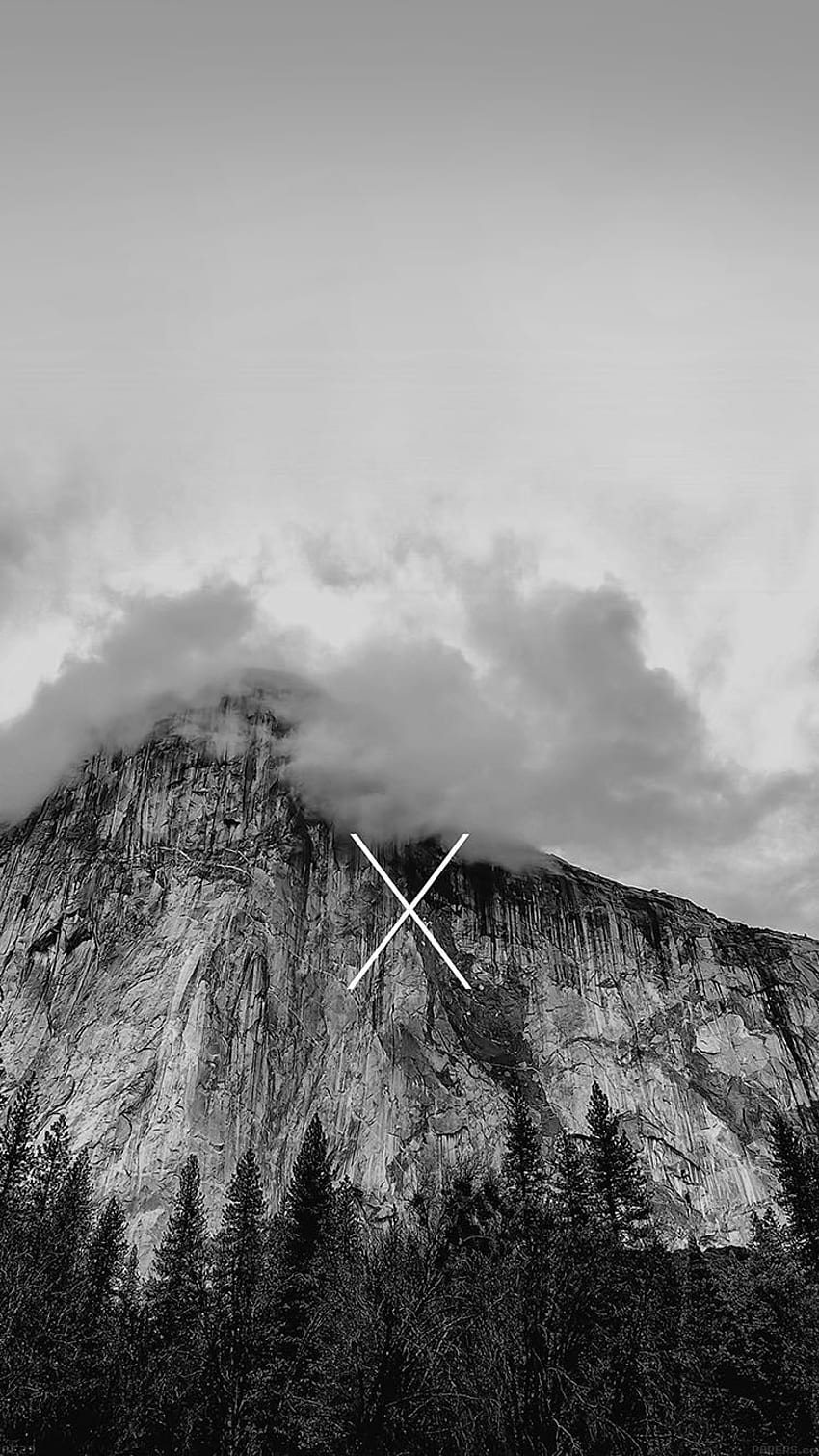 OS X YOSEMITE MAC APPLE BLACK WHITE MOUNTAIN IPHONE, Mountain Black and White wallpaper ponsel HD