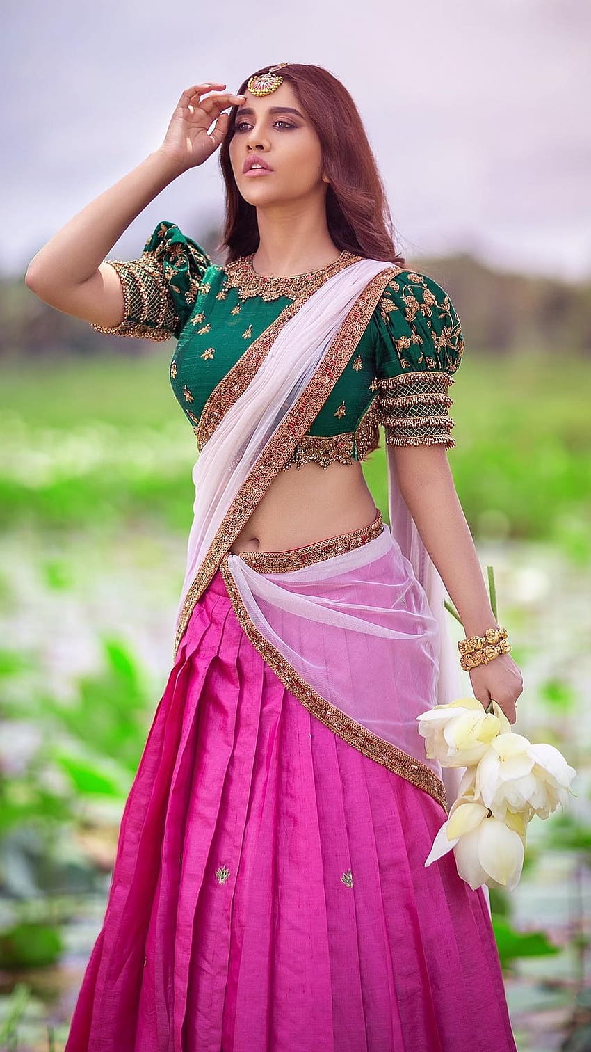 Nabha natesh, telugu actress, saree beauty, navel show HD phone wallpaper