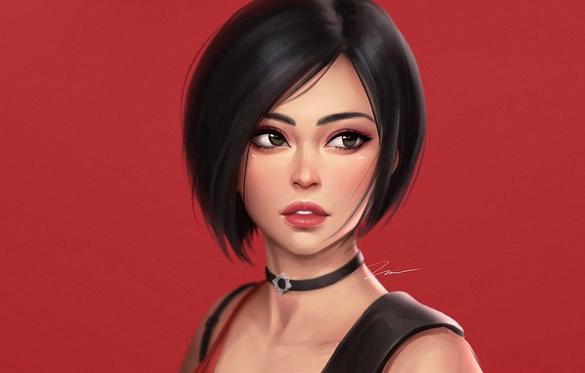 สีแดง เด็กผู้หญิง ความเรียบง่าย ริมฝีปาก ใบหน้า เอเชีย ดวงตา พื้นหลัง Resident Evil แฟนอาร์ต Ada Wong Ada Wong Resident Evil 2 Game Art Ada Vaughn โดย KAI สำหรับ ส่วน игры วอลล์เปเปอร์ HD