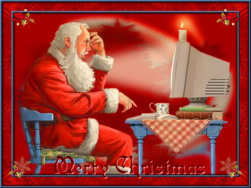 Buying online, puzzled, christmas, new times, computer, santa HD wallpaper