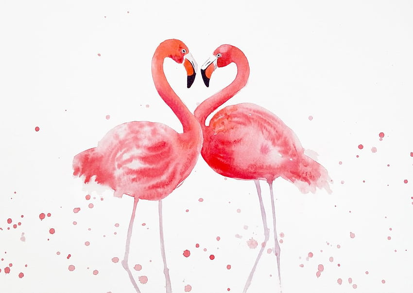 Flamingos, summer, pink, flamingo, art, burd, couple, watercolor, vara,  pasari HD wallpaper | Pxfuel