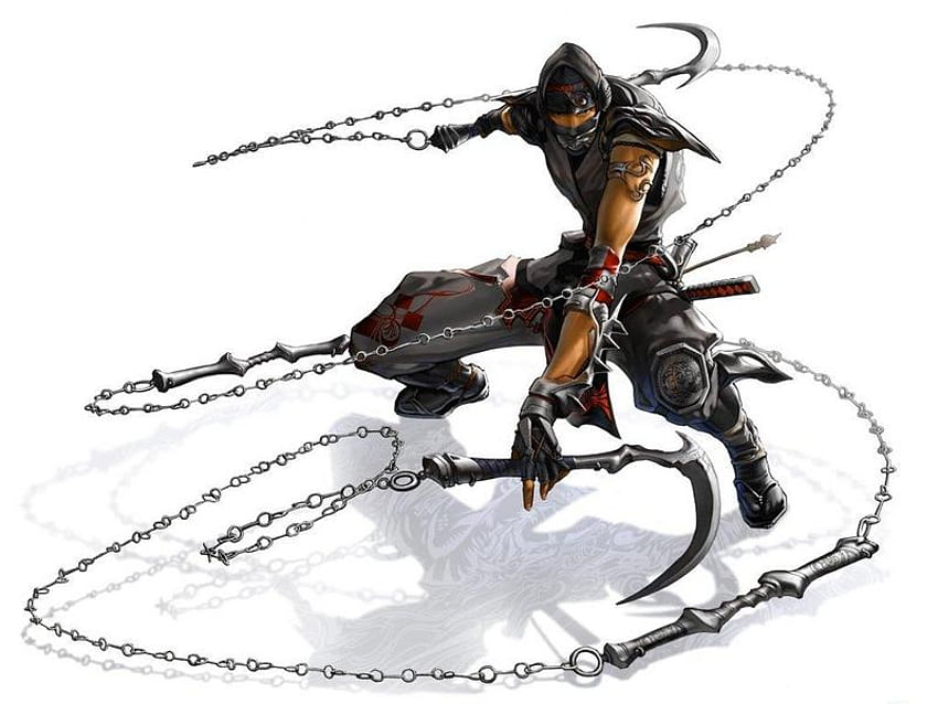 Male Assassin, tattoo, chain, black, scythes HD wallpaper