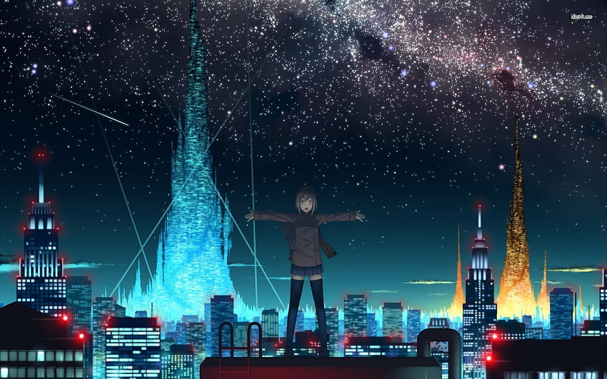 Anime City Night, Blue Night City HD wallpaper