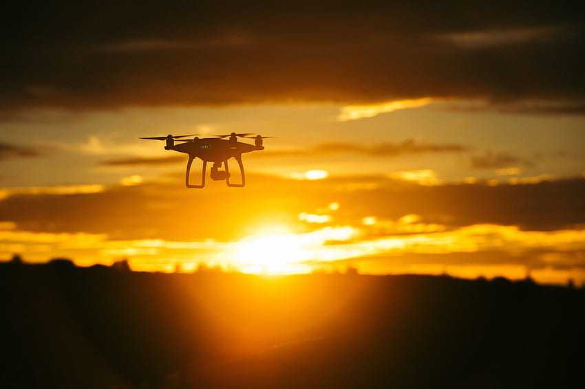 Pôr do sol, Céu, Voo, Tecnologias, Tecnologia, Quadcopter, Drone papel de parede HD