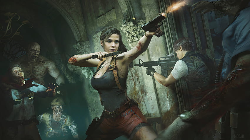 แคลร์ เรดฟิลด์, ปืน, ซอมบี้, Resident Evil 2, RE2, สร้างใหม่, วิดีโอเกม, RE2, สร้างใหม่, วิดีโอเกม โมคา วอลล์เปเปอร์ HD