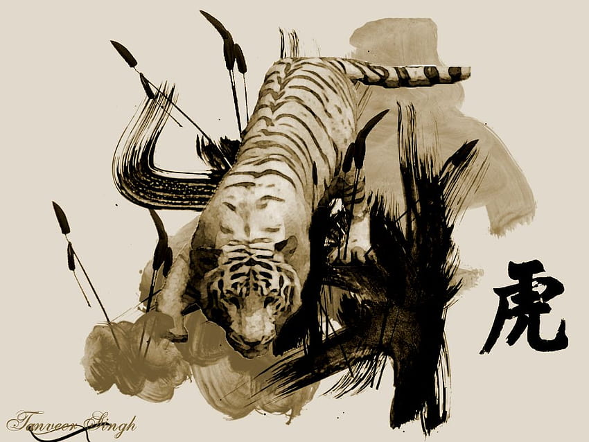 Chinese Tiger By Bleed Blue Blood, Chinese Dragon and Tiger HD wallpaper