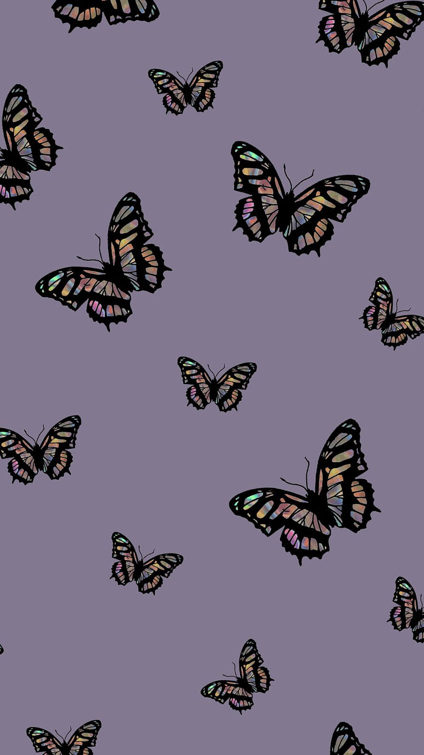 IPhone Естетичен макет на iPhone Purple Butterfly HD тапет за телефон