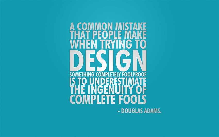 Citations sur le design, Douglas Adams, fond bleu, motivation, inspiration, art élégant pour avec résolution. Haute qualité Fond d'écran HD