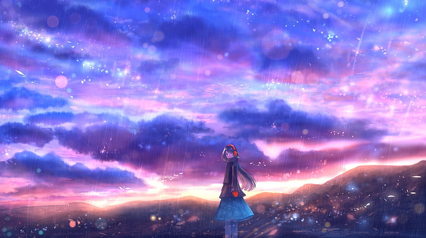 Regen, Wolken, bunt, Himmel, Anime-Mädchen HD-Hintergrundbild