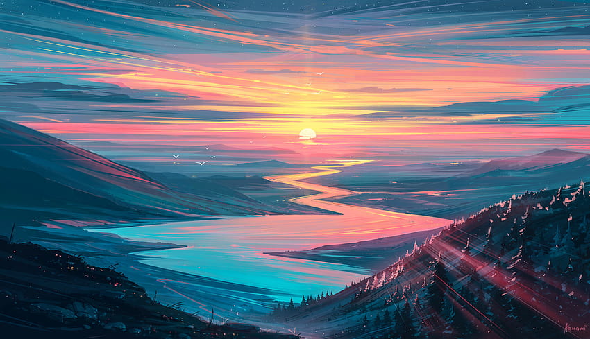 Sunrise Landscape Laptop , Artist , e Background papel de parede HD