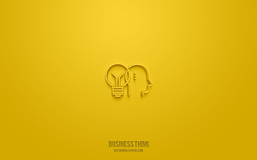 3d икона за бизнес мислене, жълт фон, 3d символи, бизнес мислене, бизнес икони, 3d икони, знак за бизнес мислене, бизнес 3d икони HD тапет