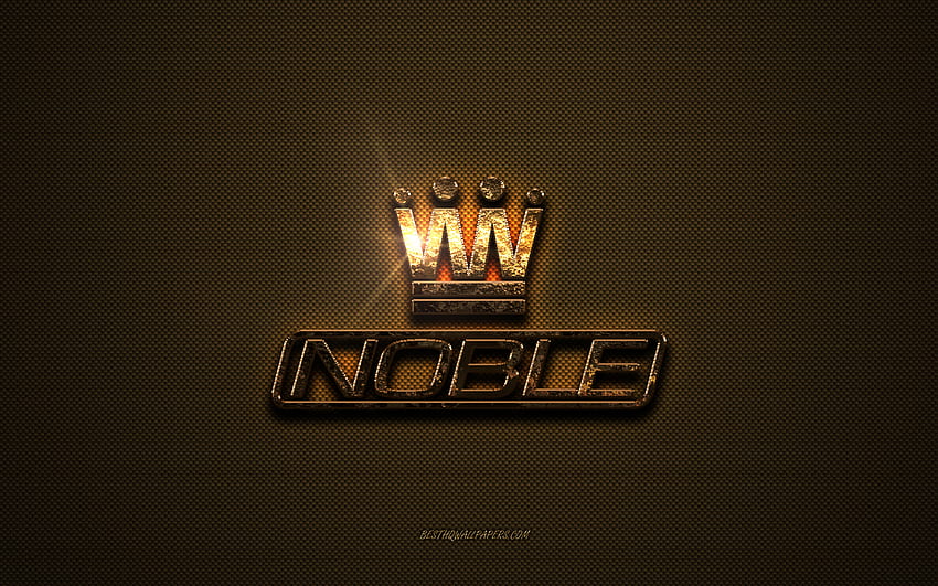 Noble golden logo, artwork, brown metal background, Noble emblem, Noble logo, brands, Noble HD wallpaper