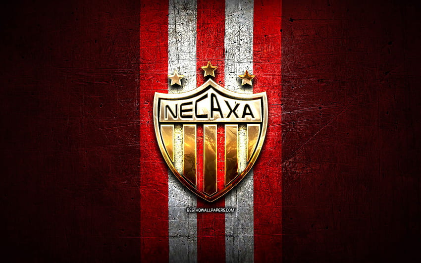 Club Necaxa FC, golden logo, Liga MX, red metal background, football, Club Necaxa, mexican football club, Club Necaxa logo, soccer, Mexico for with resolution . High Quality HD wallpaper