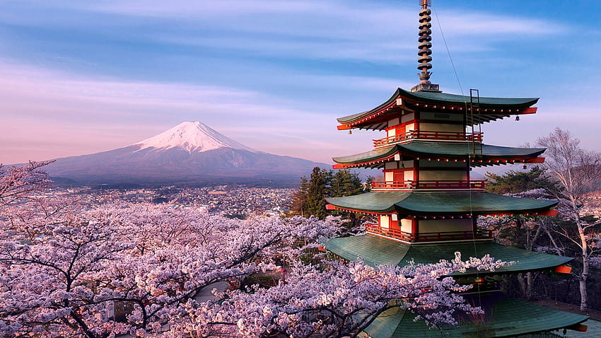 Mount Fuji Wulkan I Pagoda Chureito. Studio, Japonia Pagoda Tapeta HD
