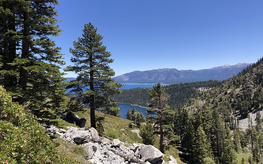Emerald Bay Chutes above Eagle Falls, california, trees, sky, mountains, tahoe, lake, usa HD wallpaper