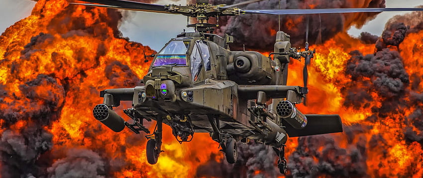 Boeing AH 64 Apache Askeri Helikopter Yangın Dumanı En İyi, 2560X1080 Askeri HD duvar kağıdı