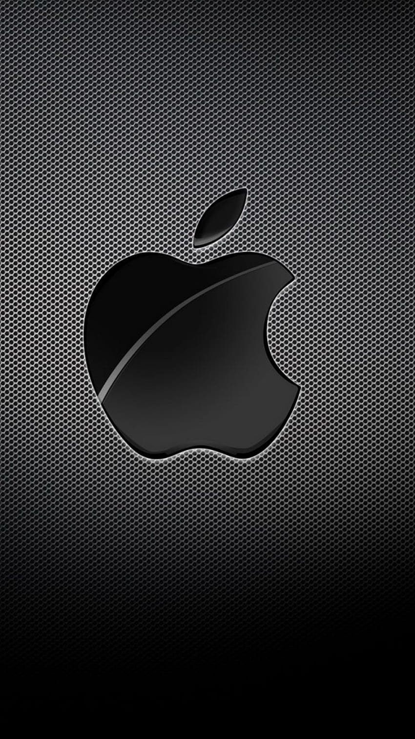 Logo Apple Czarne tło z siatką iPhone 6 - . iPhone Walls, ikona Apple Tapeta na telefon HD