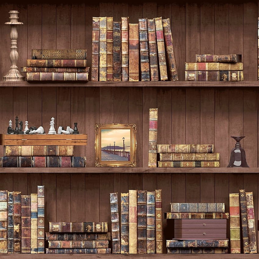 Holden Vintage Book Case Pattern Faux Effect Wood Shelf, Library Books HD phone wallpaper