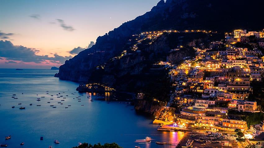 Costa de Amalfi de noche Ciudades 2014 Costa de Amalfi Italia de noche fondo de pantalla
