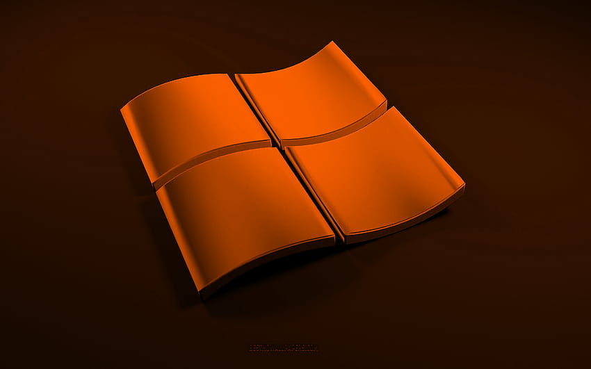 Pomarańczowe logo Windows 3D, czarne tło, fale 3D pomarańczowe tło, logo Windows, emblemat Windows, grafika 3D, Windows Tapeta HD