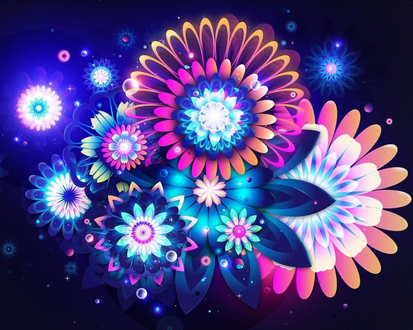 FLOWERY ABSTRACT, blue, design, abstract, flower HD wallpaper
