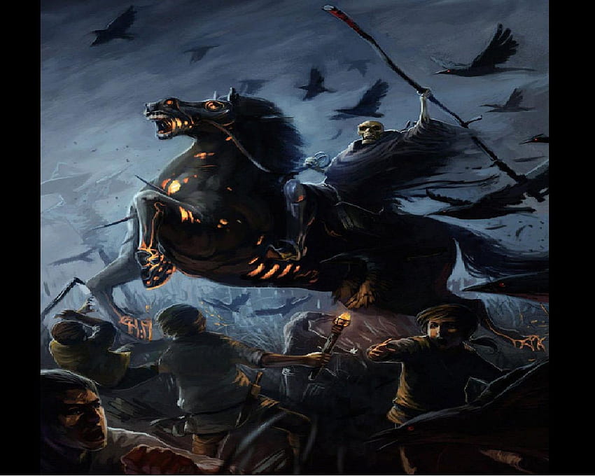 A Herald Of Doom, horse, people, crows, undead HD wallpaper