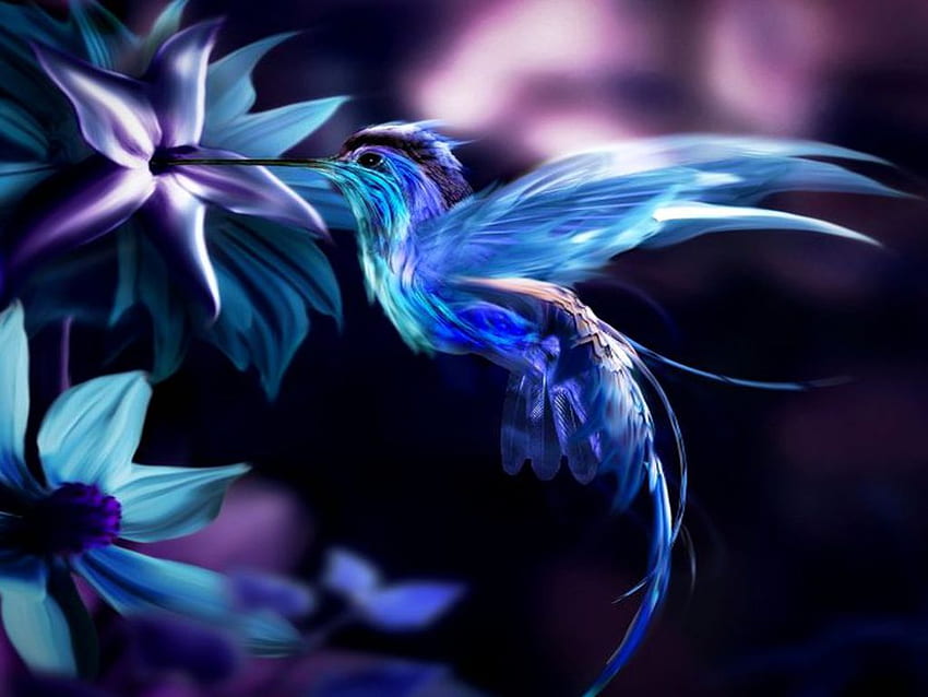 Burung Biru, biru, abstrak, burung, bunga Wallpaper HD