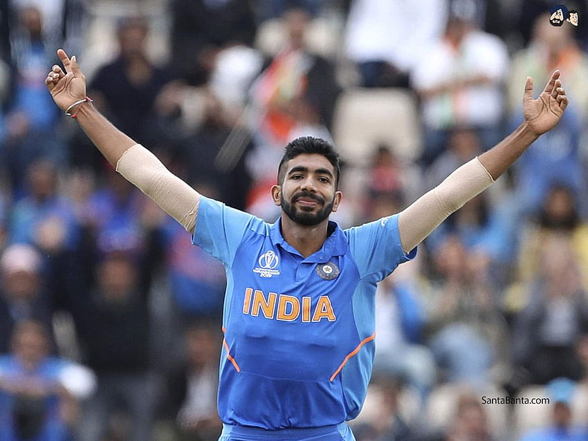 Jasprit Bumrah , quilleur indien célébrant le guichet de sa victime lors de la Coupe du monde de cricket ICC 2019 Fond d'écran HD