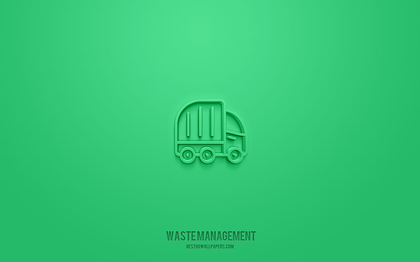 Waste management 3d icon, green background, 3d symbols, Waste management, ecology icons, 3d icons, Waste management sign, ecology 3d icons HD wallpaper