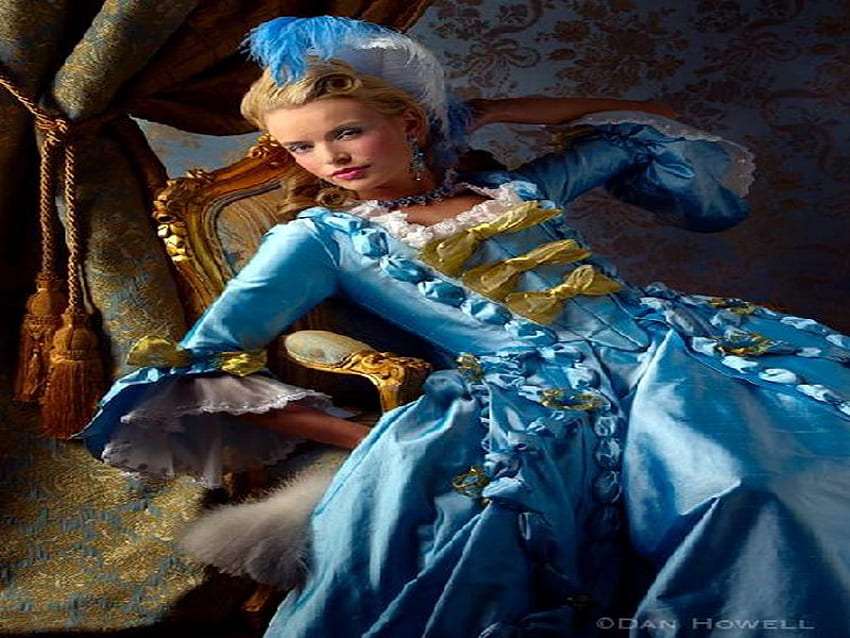 barroco, azul, vestido, beleza papel de parede HD