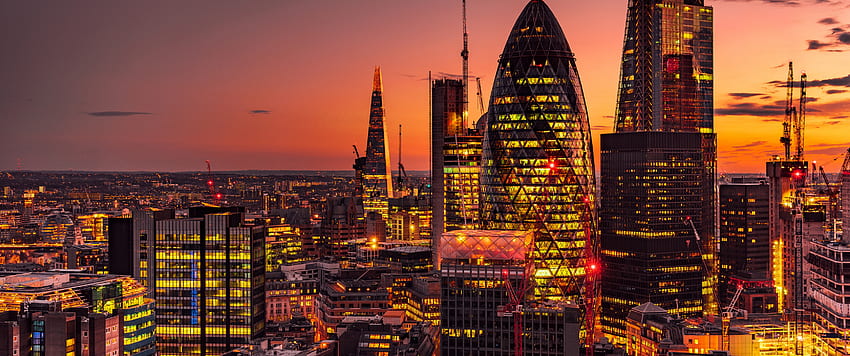 Cityscape , City lights, Sunset, Dawn, Skyscrapers, London, World, London Dual Monitor HD wallpaper