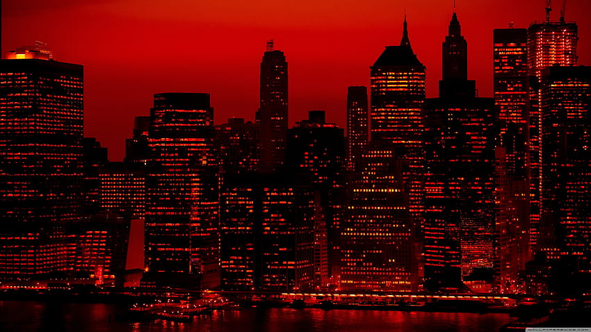 Roter Himmel bei Nacht New York City Ultra-Hintergrund für U-TV: & UltraWide & Laptop: Multi-Display, Dual-Monitor: Tablet: Smartphone, roter und schwarzer Dual-Screen HD-Hintergrundbild