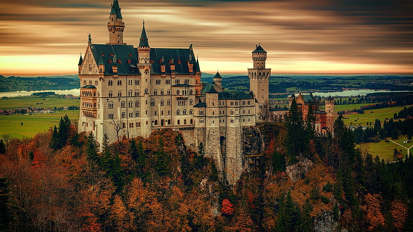 Castle, trees, autumn, village, Germany U , Castle Balcony HD wallpaper