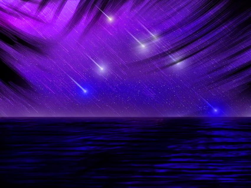 Shower, night, blue, purple, light, meteors, sky HD wallpaper