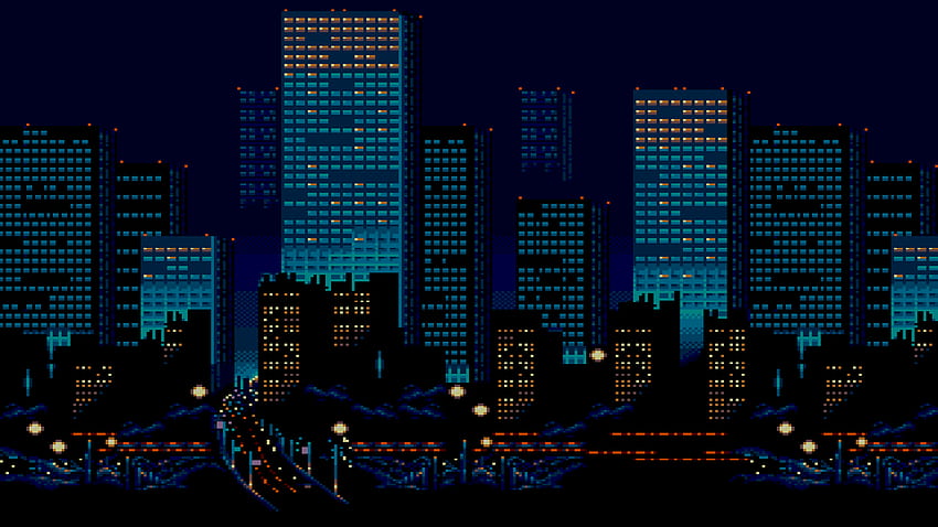 밤의 도시, 픽셀 아트 에디션. 1920 × 1080: HD 월페이퍼