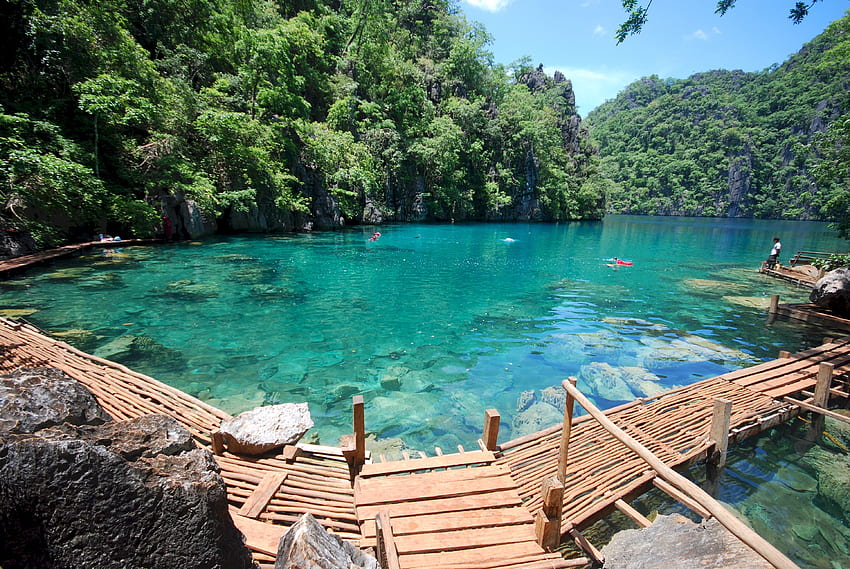 Jezioro Kanyangan, Filipiny. Wyspa Coron, Palawan, zapierające dech w piersiach miejsca Tapeta HD