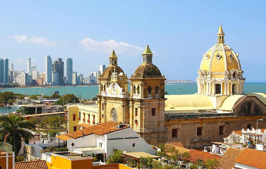 mar, costa, casa, Ensolarado, Colômbia, Cartagena papel de parede HD