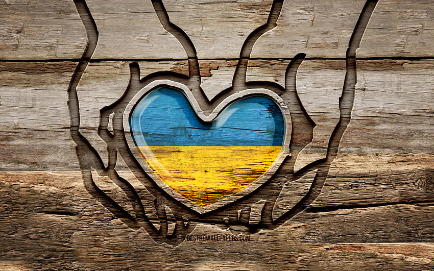 Me encanta Ucrania, manos talladas en madera, Día de Ucrania, Bandera de Ucrania, creativa, Bandera de Ucrania, Bandera ucraniana, Bandera de Ucrania en la mano, Cuida Ucrania, talla de madera, Europa, Ucrania fondo de pantalla