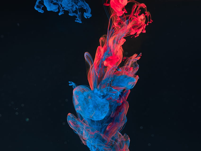 赤 - 黒の背景に青の煙、3D グラフィック 高画質の壁紙