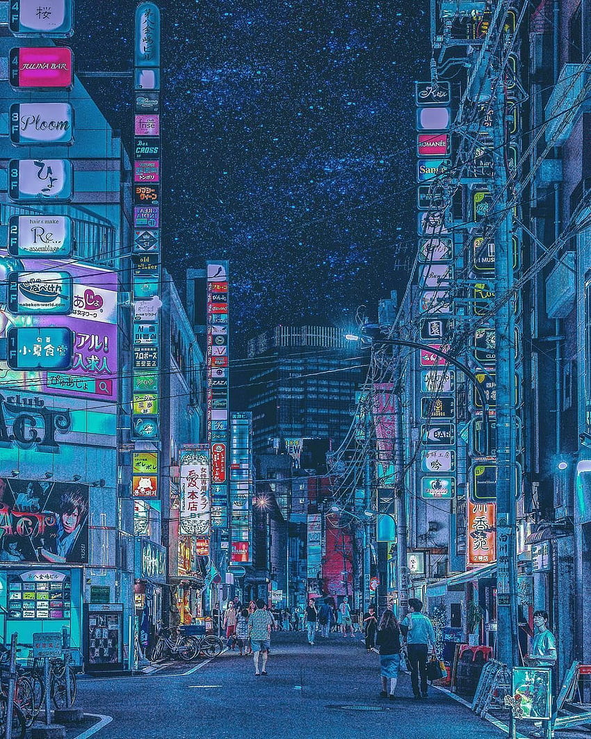 Nightlife in Tokyo's Streets by Yoshito Hasaka. Night life, City , City aesthetic, Retro Tokyo HD phone wallpaper