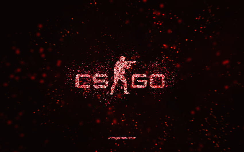 Logo scintillant CS GO, fond noir, logo CS GO, Counter-Strike, art scintillant rouge, CS GO, art créatif, logo CS GO scintillant rouge, Counter-Strike Global Offensive Fond d'écran HD