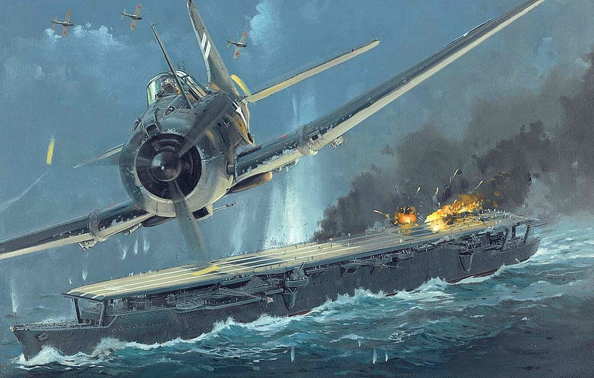 the sky, fire, figure, explosions, art, the carrier, Japanese WW2 HD wallpaper