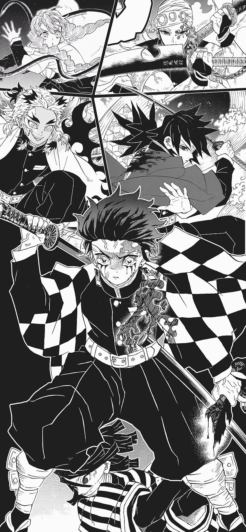 Demon Slayer Manga-Panels, Demon Slayer Schwarz und Weiß HD-Handy-Hintergrundbild