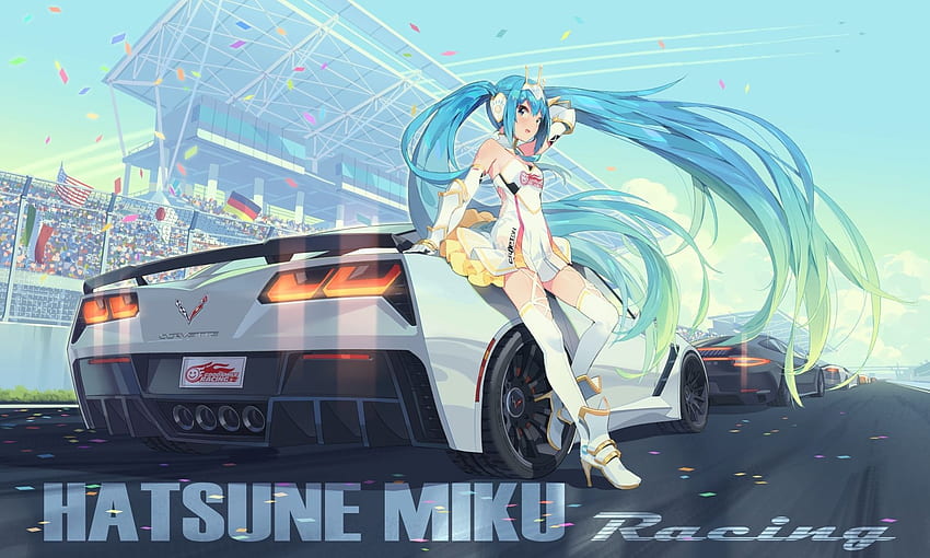 Hatsune Miku, Racing, Twintails, Vocaloid, Car Anime HD wallpaper